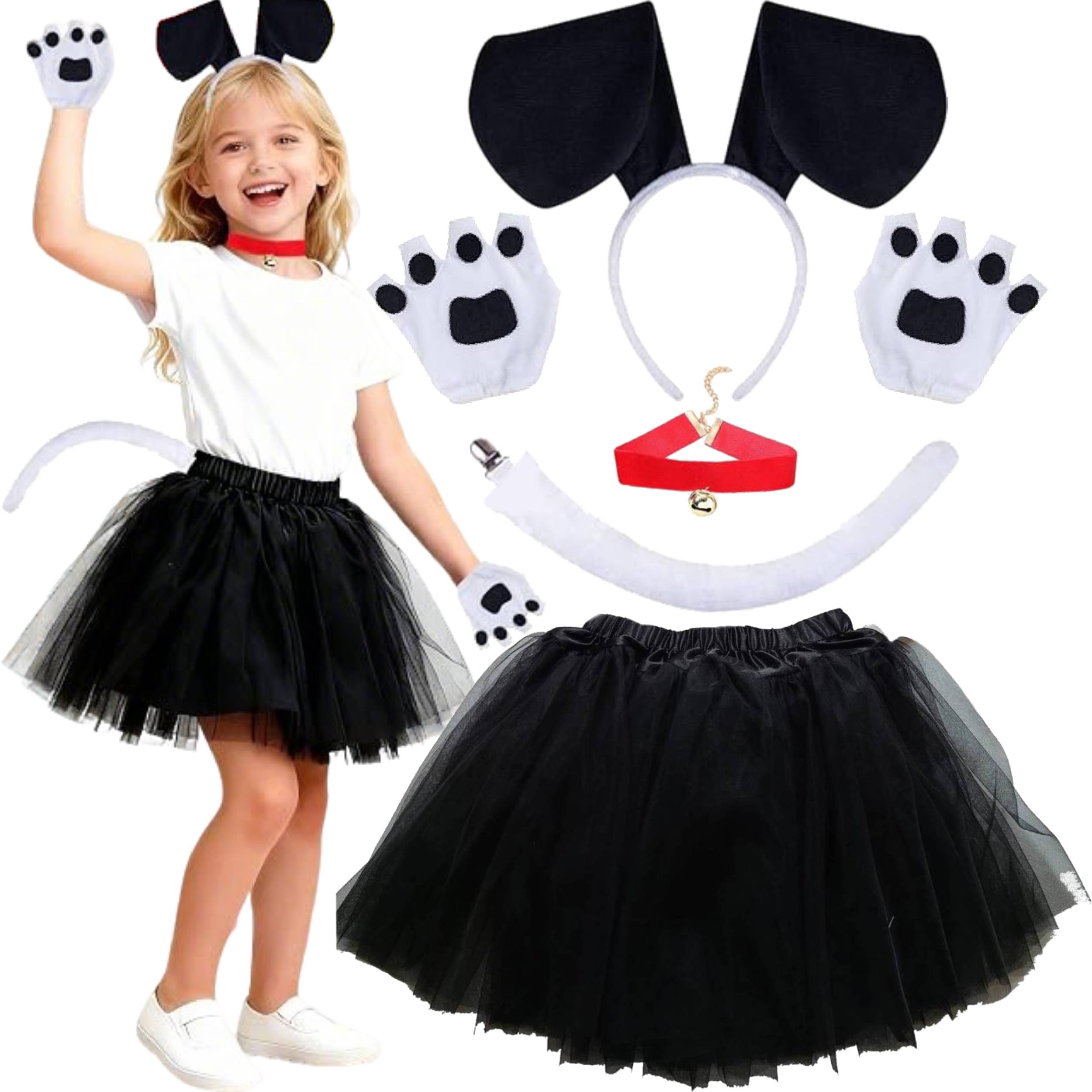 Girls Black & White Dog Costume