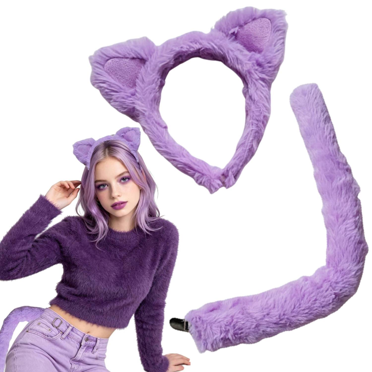 Purple Cat Ear Headband & Tail