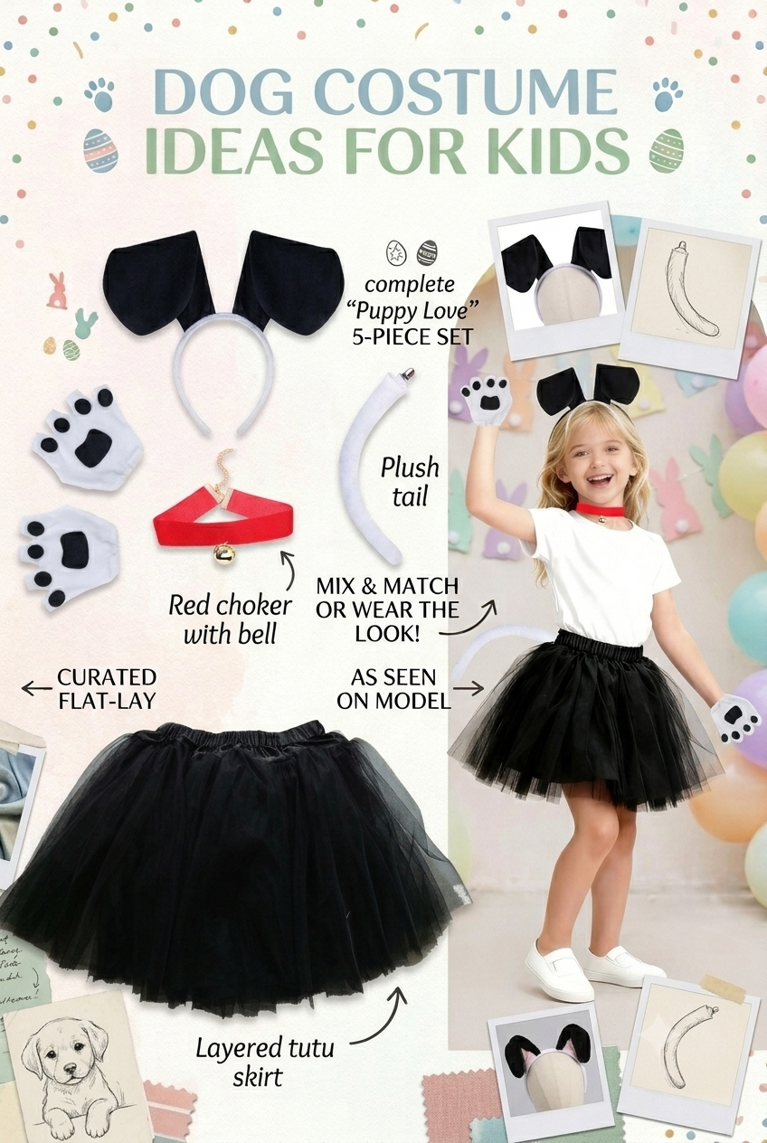Girls Black & White Dog Costume